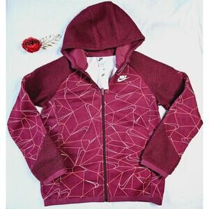 New Nike Kids Boys Girls Full Zip Up Front Jacket Sweater Hooded Size XL Red